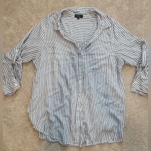 Blue and White Striped Button Down Blouse